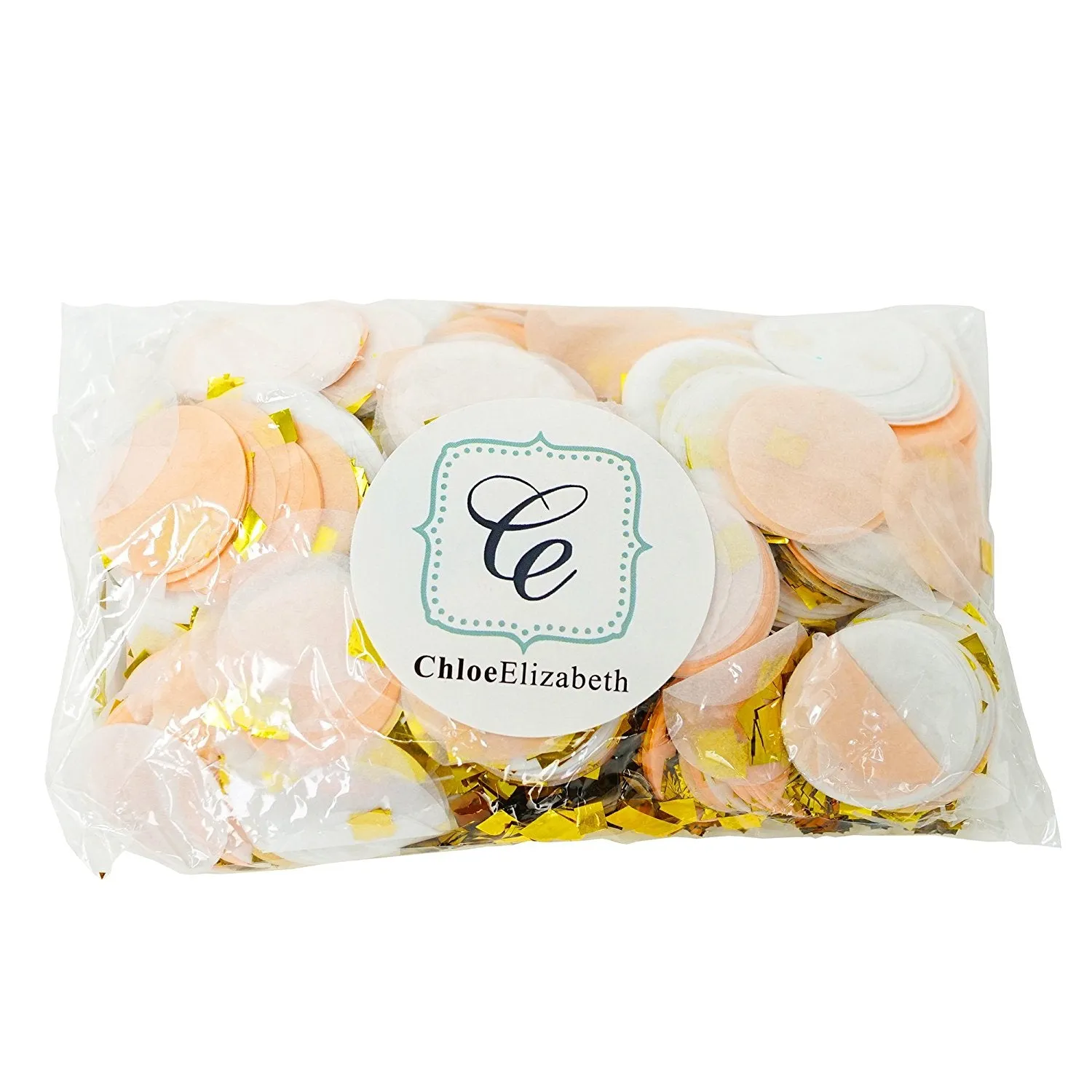 Peach White Gold Metallic Tissue Paper Shredded Circle Confetti Party Decoration