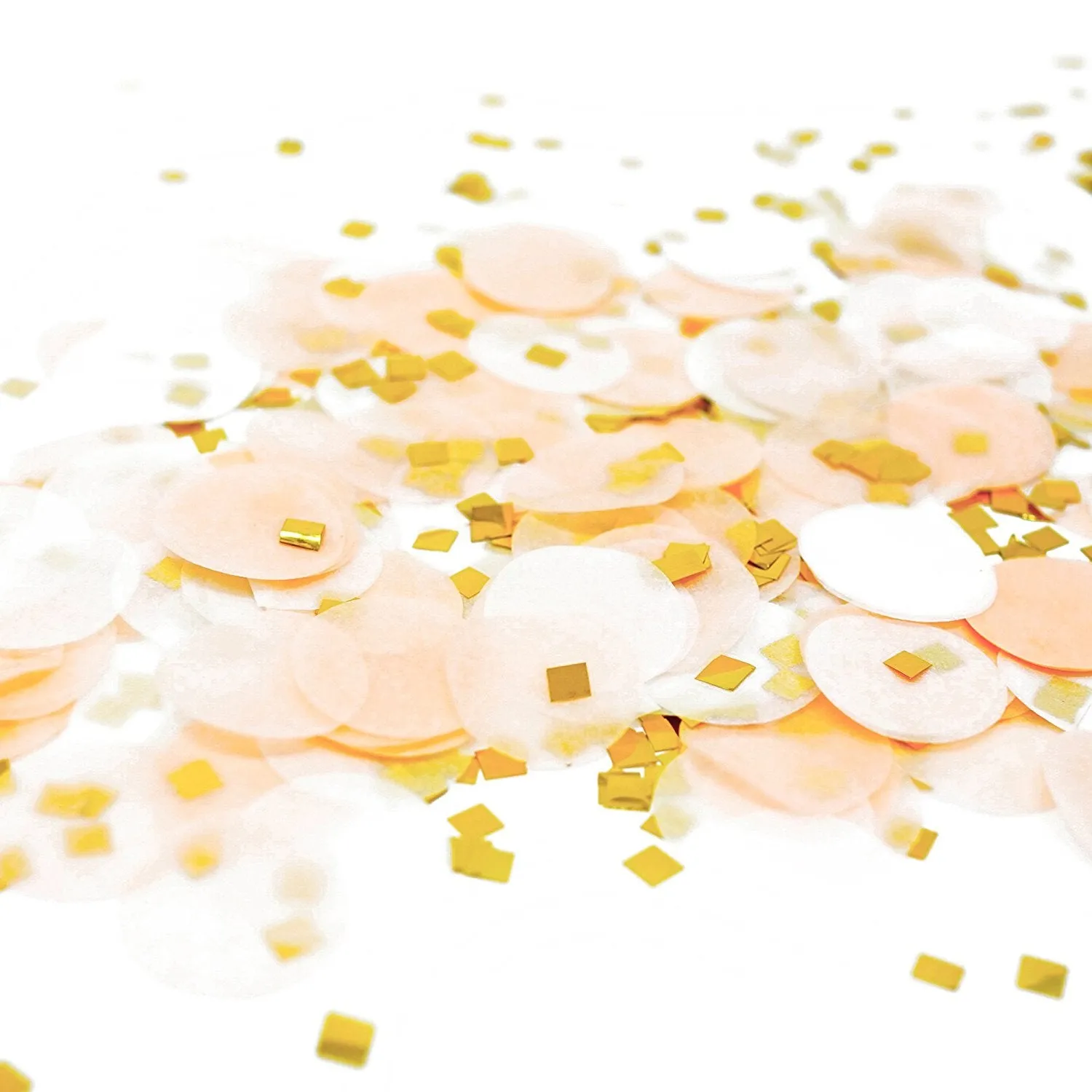 Peach White Gold Metallic Tissue Paper Shredded Circle Confetti Party Decoration