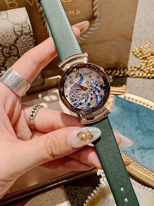 Peacock Pattern Leather Women's Watch