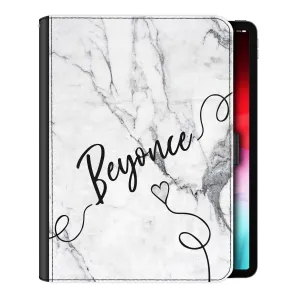 Personalised iPad Case with Grey Marble & Heart Name