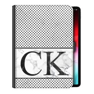 Personalised iPad Case with Marble Styled Initials on Diamond Polka Dot