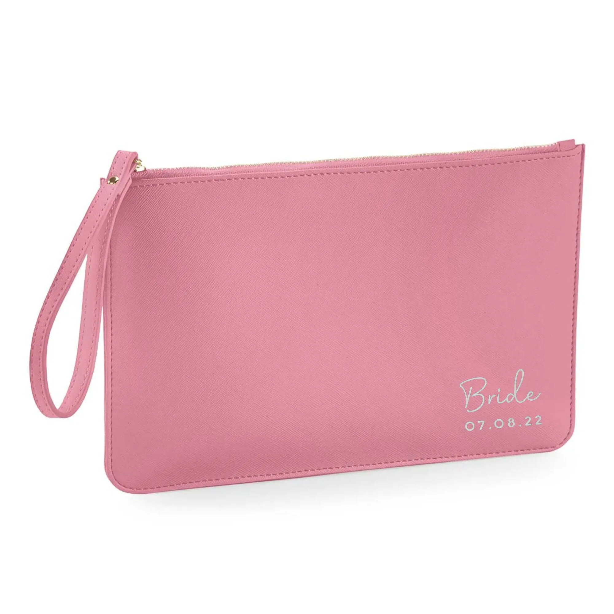 Personalised PU Leather Clutch Bag with Wristlet - Married Name & Date