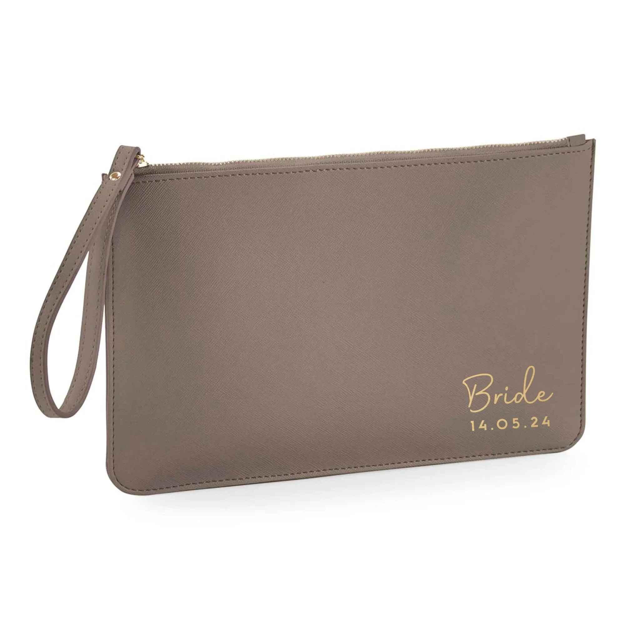Personalised PU Leather Clutch Bag with Wristlet - Married Name & Date