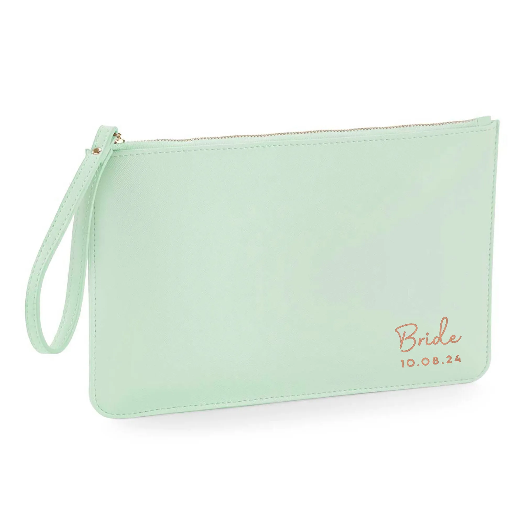 Personalised PU Leather Clutch Bag with Wristlet - Married Name & Date