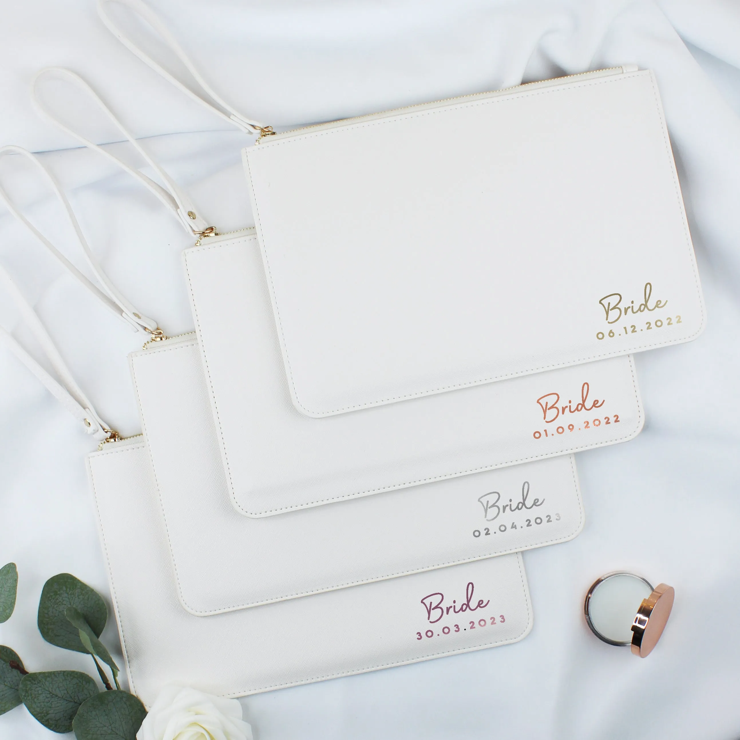 Personalised PU Leather Clutch Bag with Wristlet - Married Name & Date