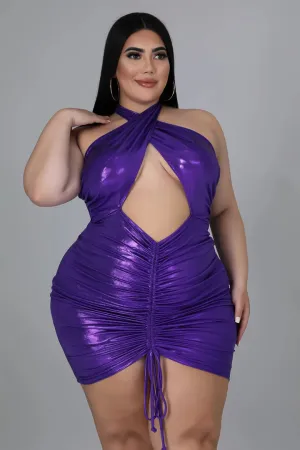 Plus   Curve Ruched Halter Purple Mini Dress