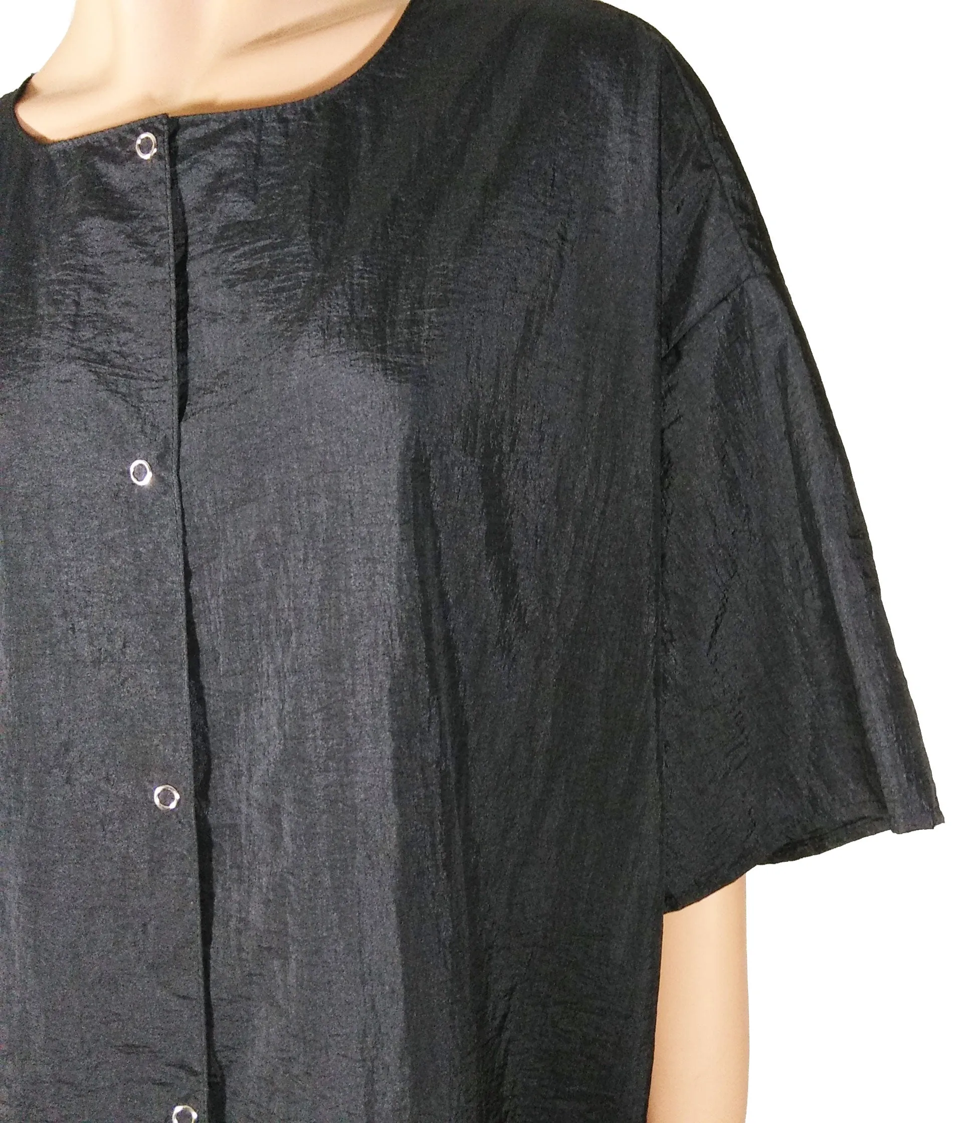 Plus Size Work Smock Jacket Short Sleeve Lightweight Black Nylon Water Stain Resist Finish