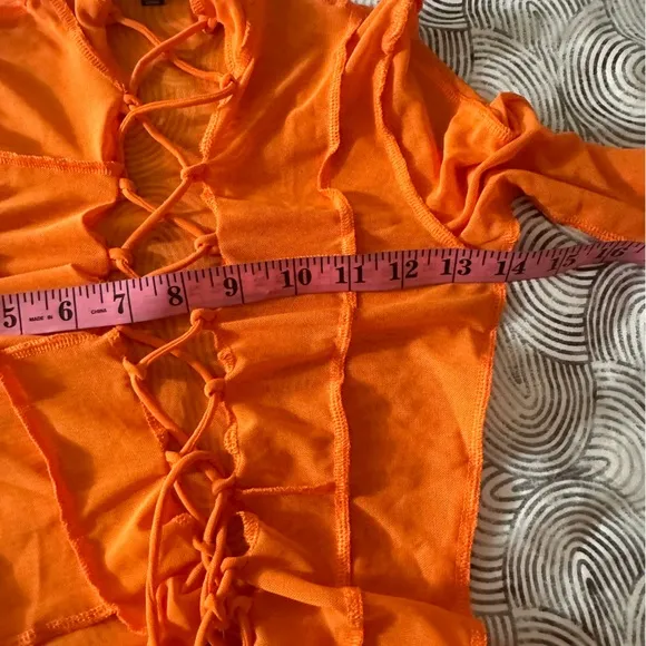 Poster Girl X Dolls Kill Orange Heating Up Mesh Lace Up Skirt Set NWT XXS-XS
