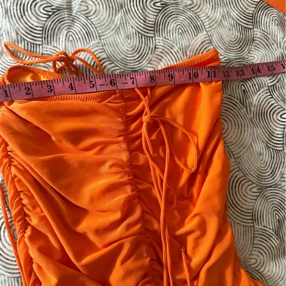 Poster Girl X Dolls Kill Orange Heating Up Mesh Lace Up Skirt Set NWT XXS-XS