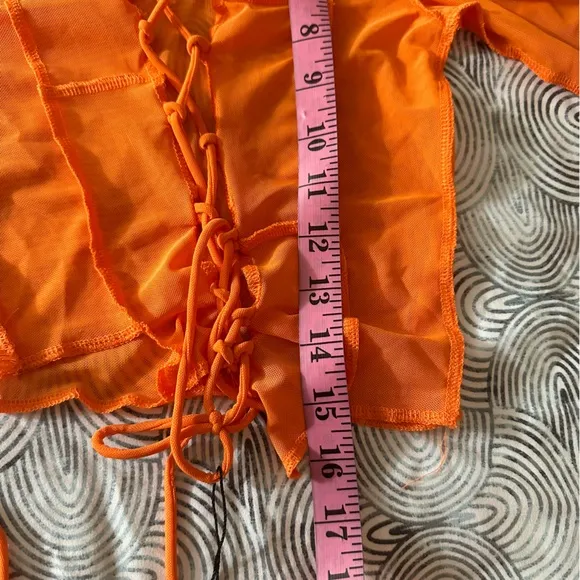 Poster Girl X Dolls Kill Orange Heating Up Mesh Lace Up Skirt Set NWT XXS-XS