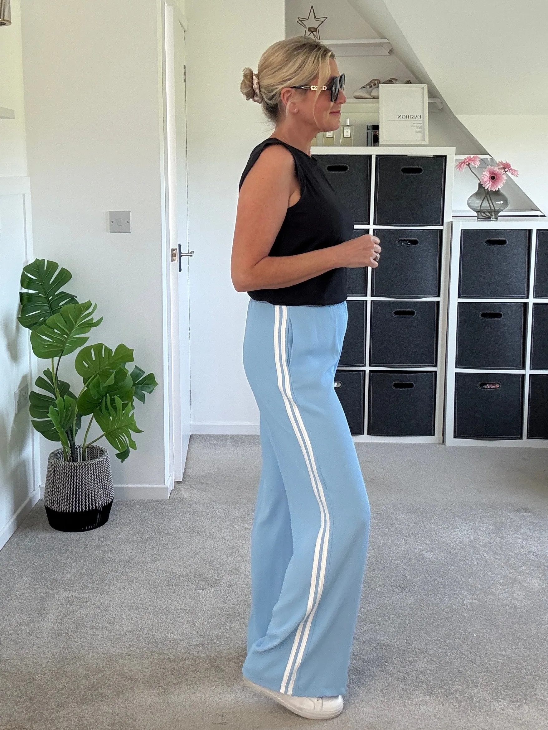 Powder Blue/White Stripe Wide Leg Trousers