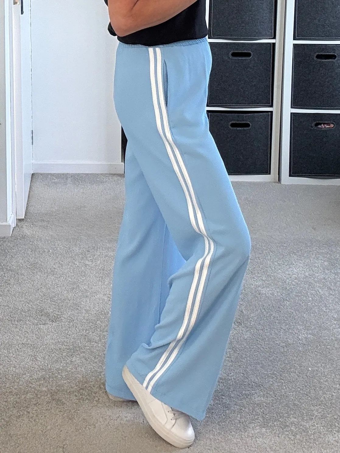 Powder Blue/White Stripe Wide Leg Trousers