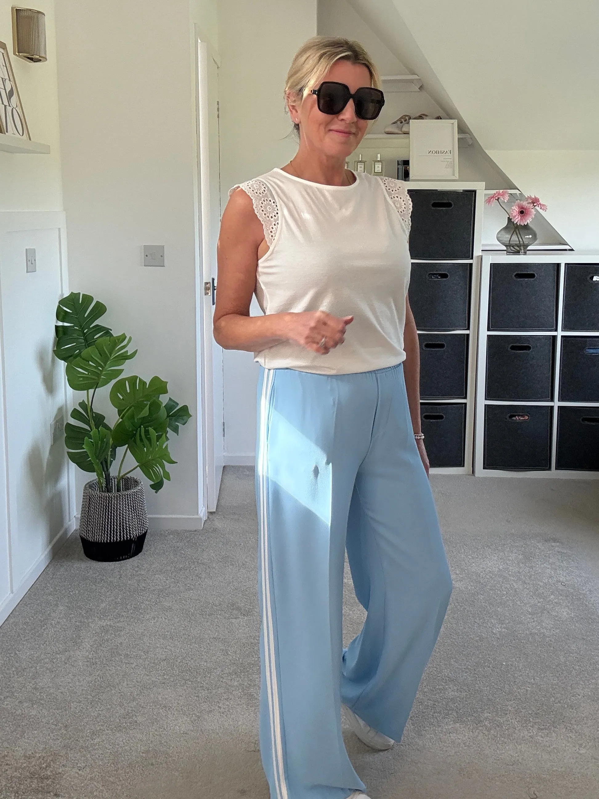 Powder Blue/White Stripe Wide Leg Trousers
