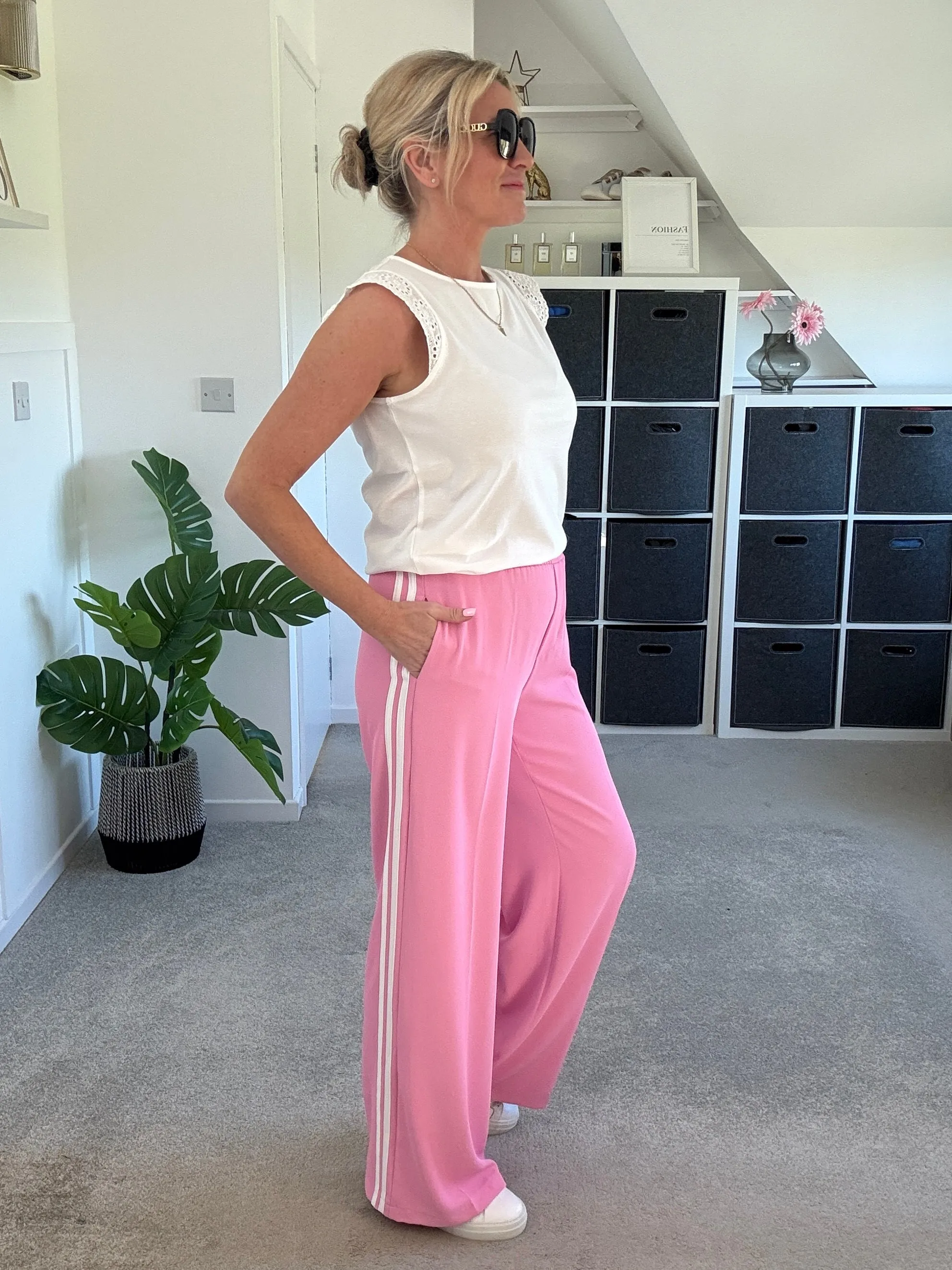 Powder Blue/White Stripe Wide Leg Trousers