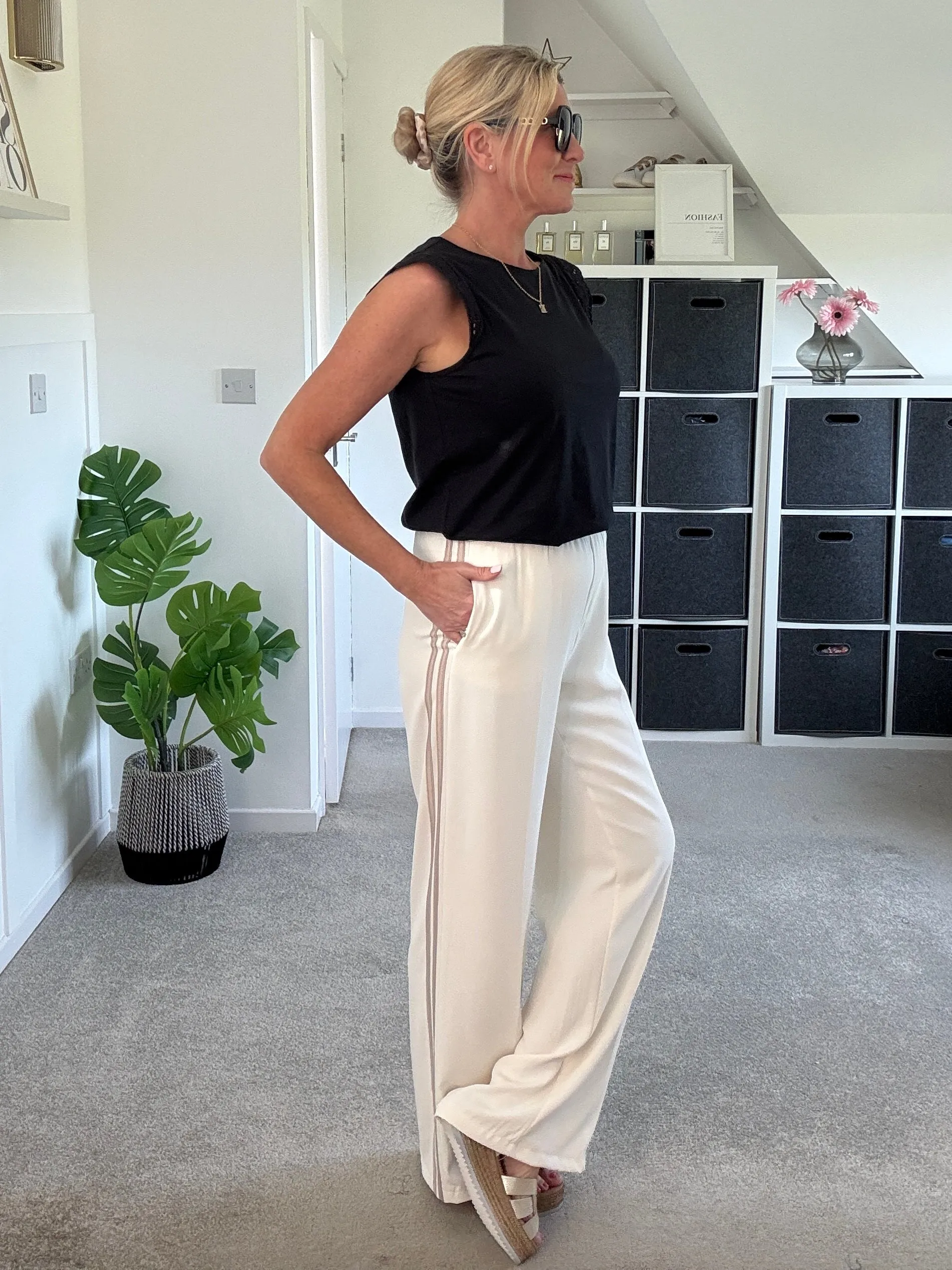 Powder Blue/White Stripe Wide Leg Trousers