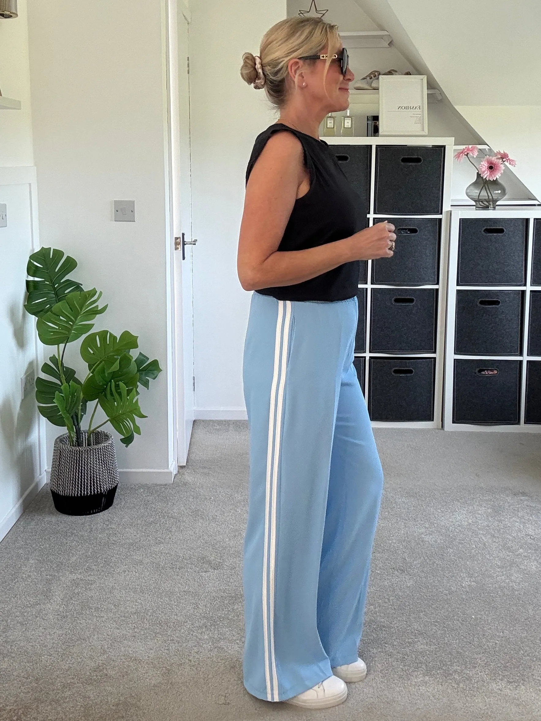 Powder Blue/White Stripe Wide Leg Trousers