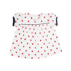 Puff Sleeve Dowell Day Top - Egerton Apples with Nantucket Navy