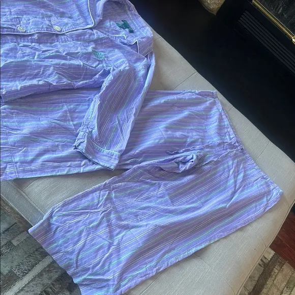 Ralph Lauren Two Piece Pajama Set Purple Green Striped Size Small