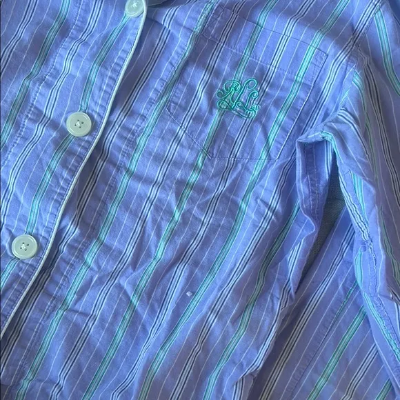 Ralph Lauren Two Piece Pajama Set Purple Green Striped Size Small