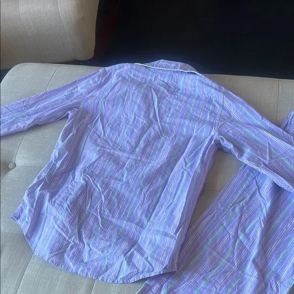 Ralph Lauren Two Piece Pajama Set Purple Green Striped Size Small