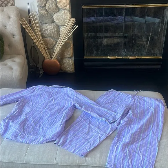 Ralph Lauren Two Piece Pajama Set Purple Green Striped Size Small