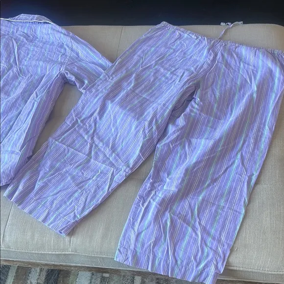 Ralph Lauren Two Piece Pajama Set Purple Green Striped Size Small