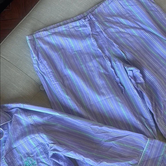 Ralph Lauren Two Piece Pajama Set Purple Green Striped Size Small