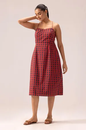 Red Cotton Backless Midi Dress