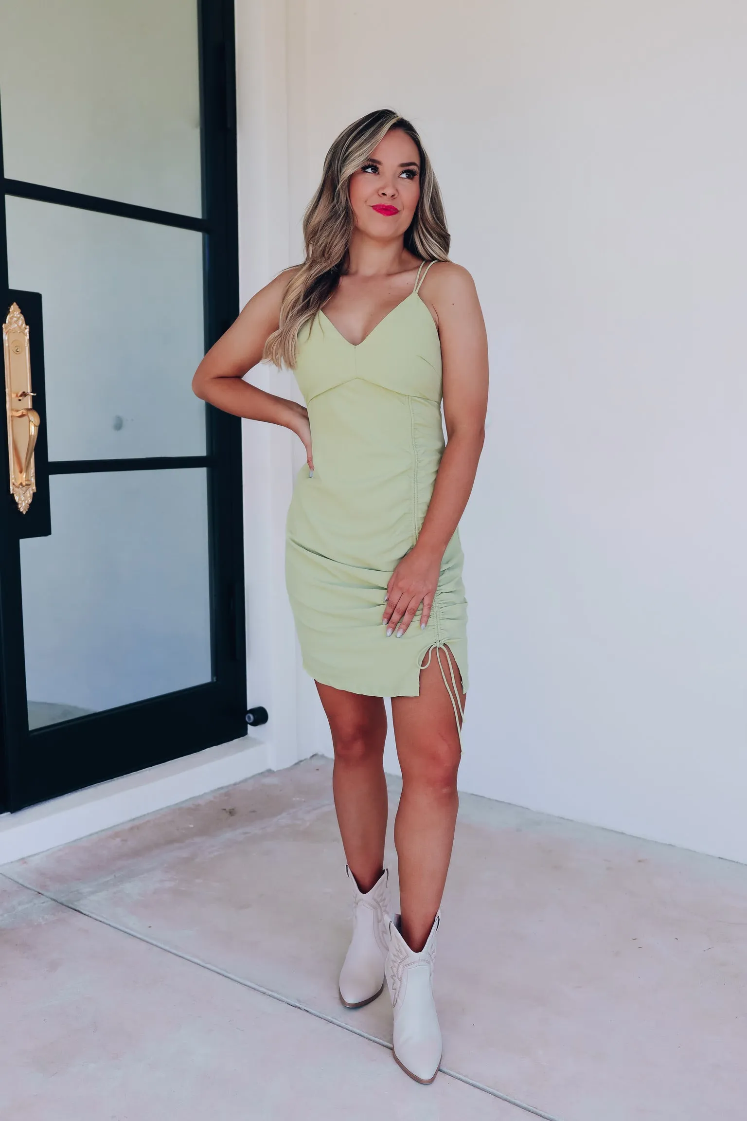Remus Self-Tie Ruched Dress - Sage