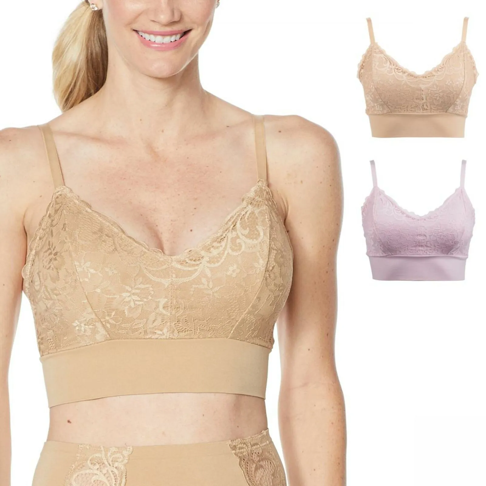 Rhonda Shear 2 Pack Lace Leisure Bras With Removable Pads Nude/ Pink XL