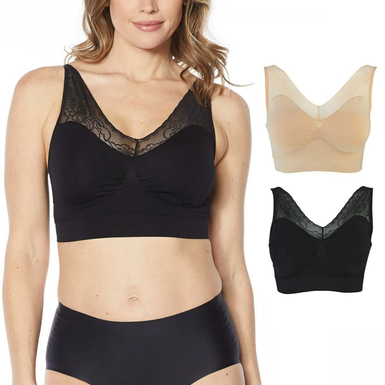 Rhonda Shear 2 Pack Seamless Ahh Bras Black/ Nude Plus 3X