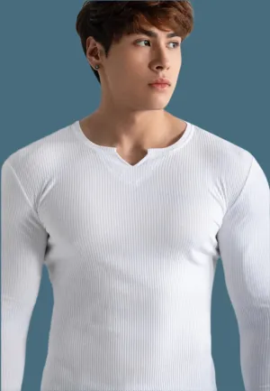 Ribbed Long Sleeve Clipped Crew Neck Shirt