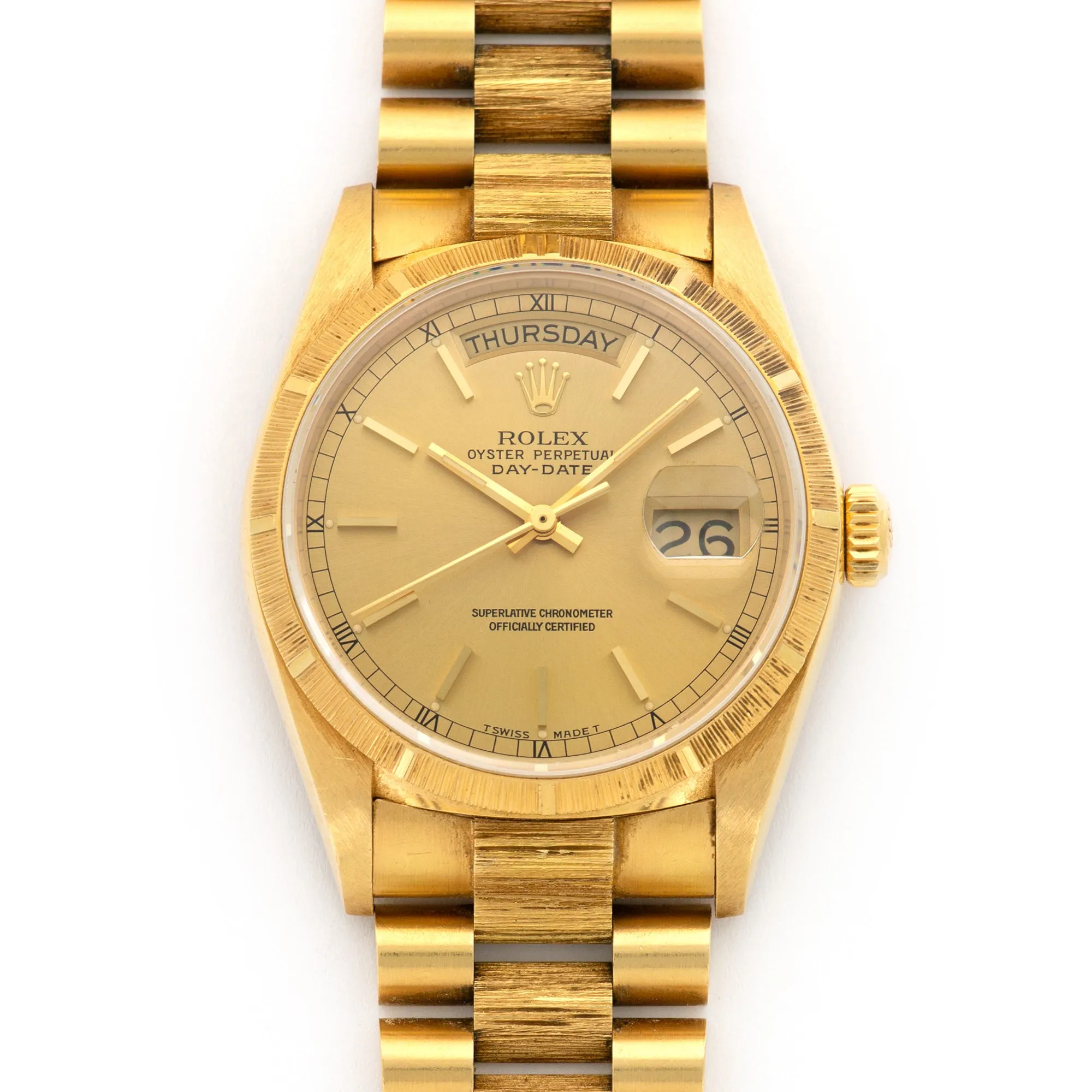 Rolex Day-Date Watch Ref. 18078 with Bark Finish and Box and Paper