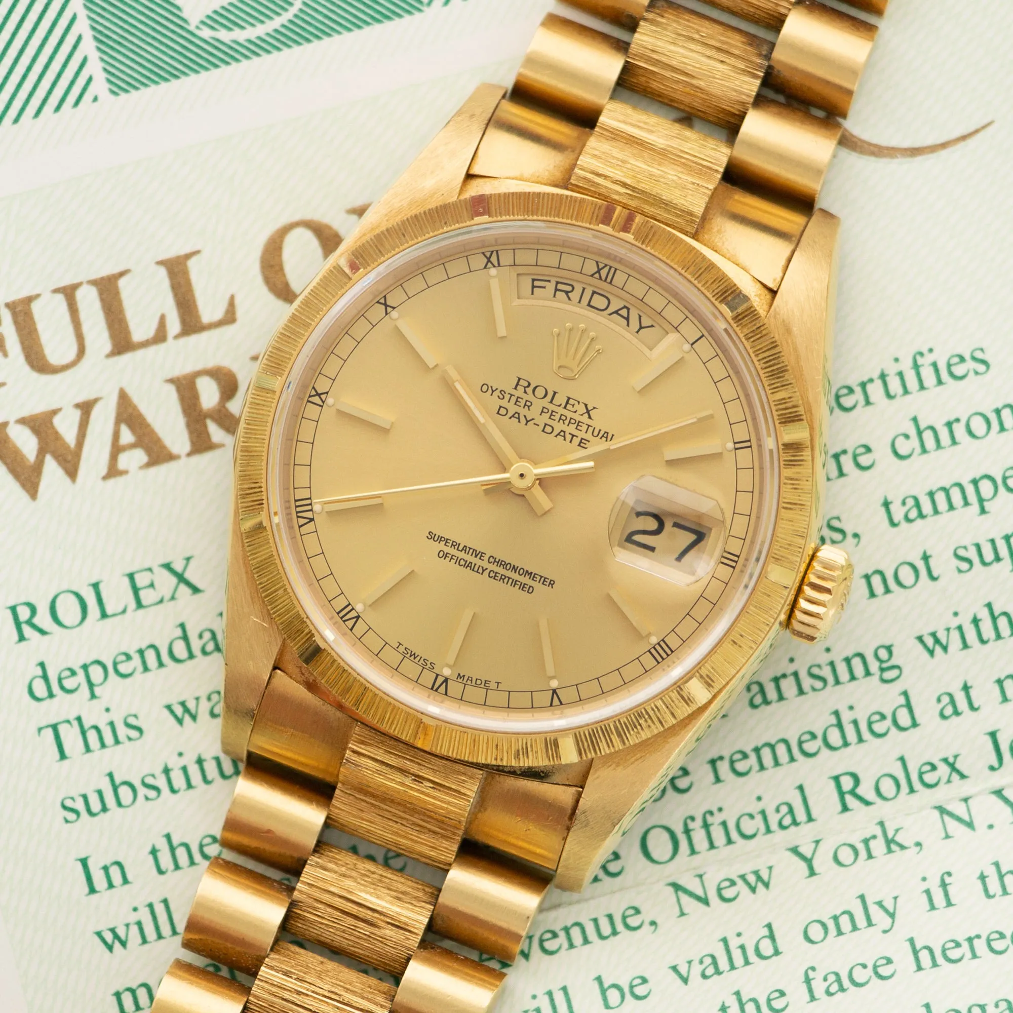 Rolex Day-Date Watch Ref. 18078 with Bark Finish and Box and Paper
