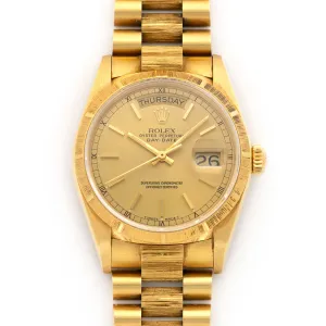 Rolex Day-Date Watch Ref. 18078 with Bark Finish and Box and Paper