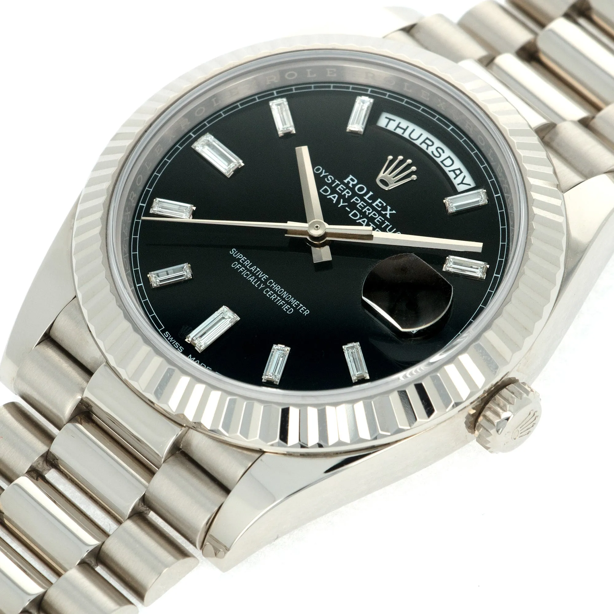 Rolex Day-Date white gold baguette diamond dial ref. 228239