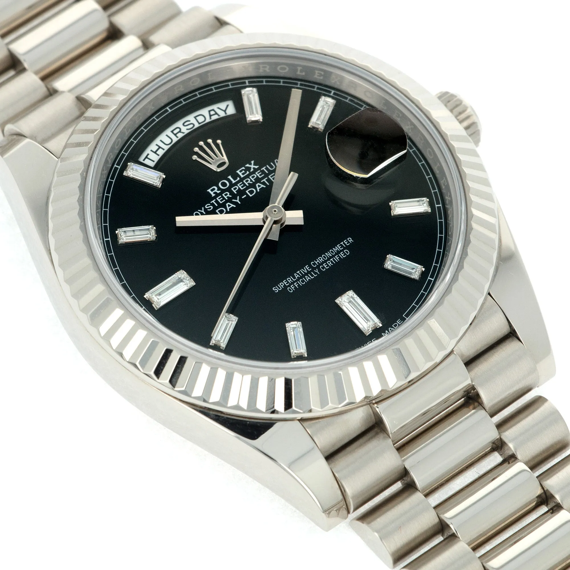 Rolex Day-Date white gold baguette diamond dial ref. 228239