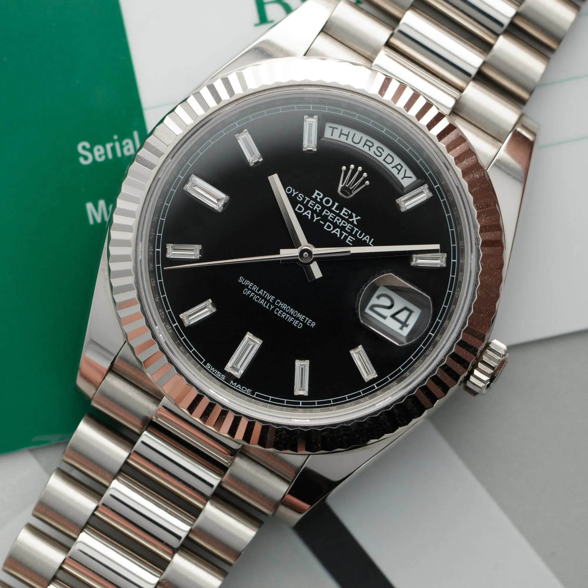 Rolex Day-Date white gold baguette diamond dial ref. 228239