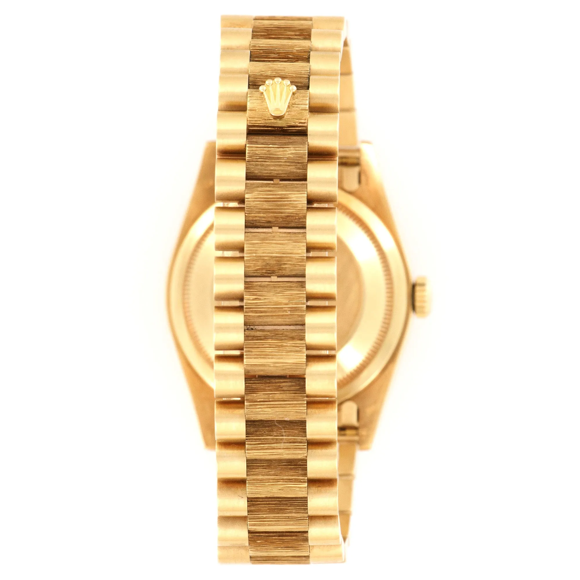 Rolex Day-Date Yellow Gold Bark Finish Baguette Diamond Watch Ref. 18248