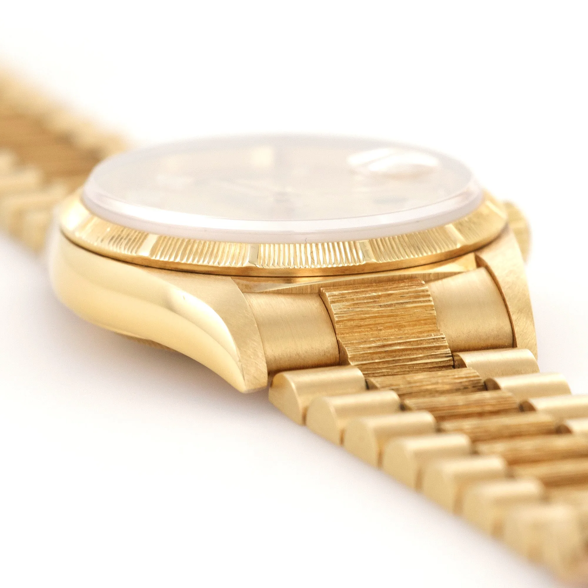 Rolex Day-Date Yellow Gold Bark Finish Baguette Diamond Watch Ref. 18248