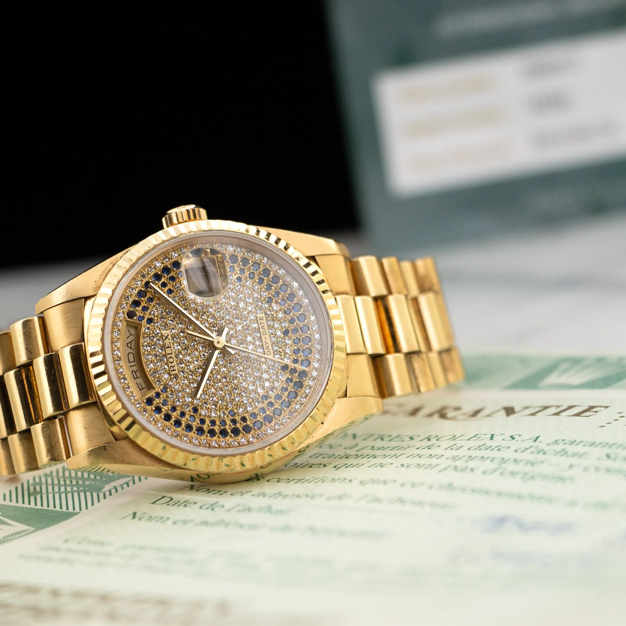 Rolex Day-Date Yellow Gold with Pave Dial Ref. 18238