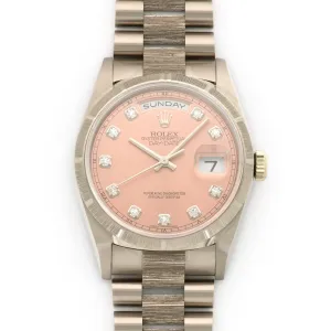 Rolex White Gold Day-Date Bark Finish Watch Ref. 18249