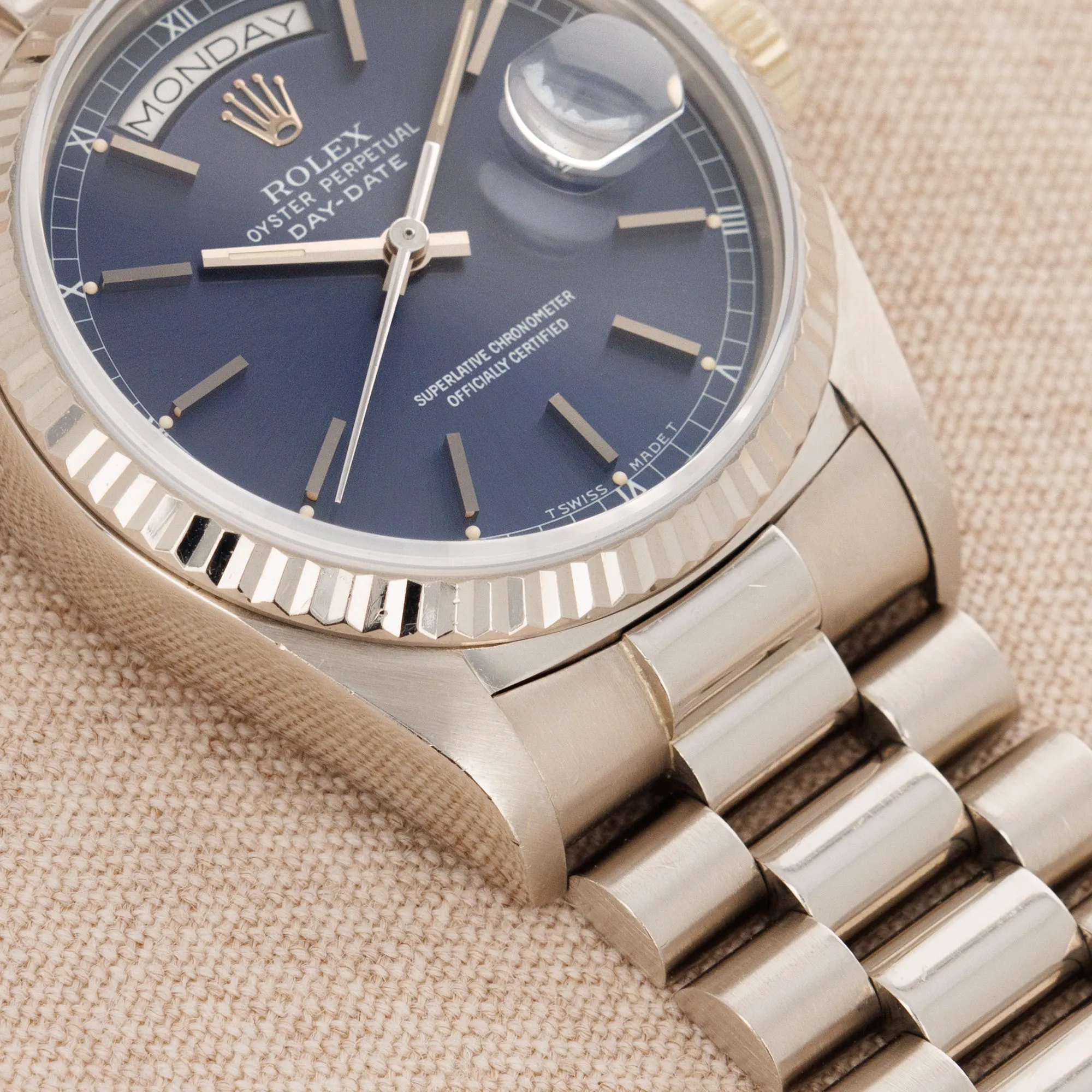 Rolex White Gold Day Date Ref. 18039 with Blue Tritium Dial