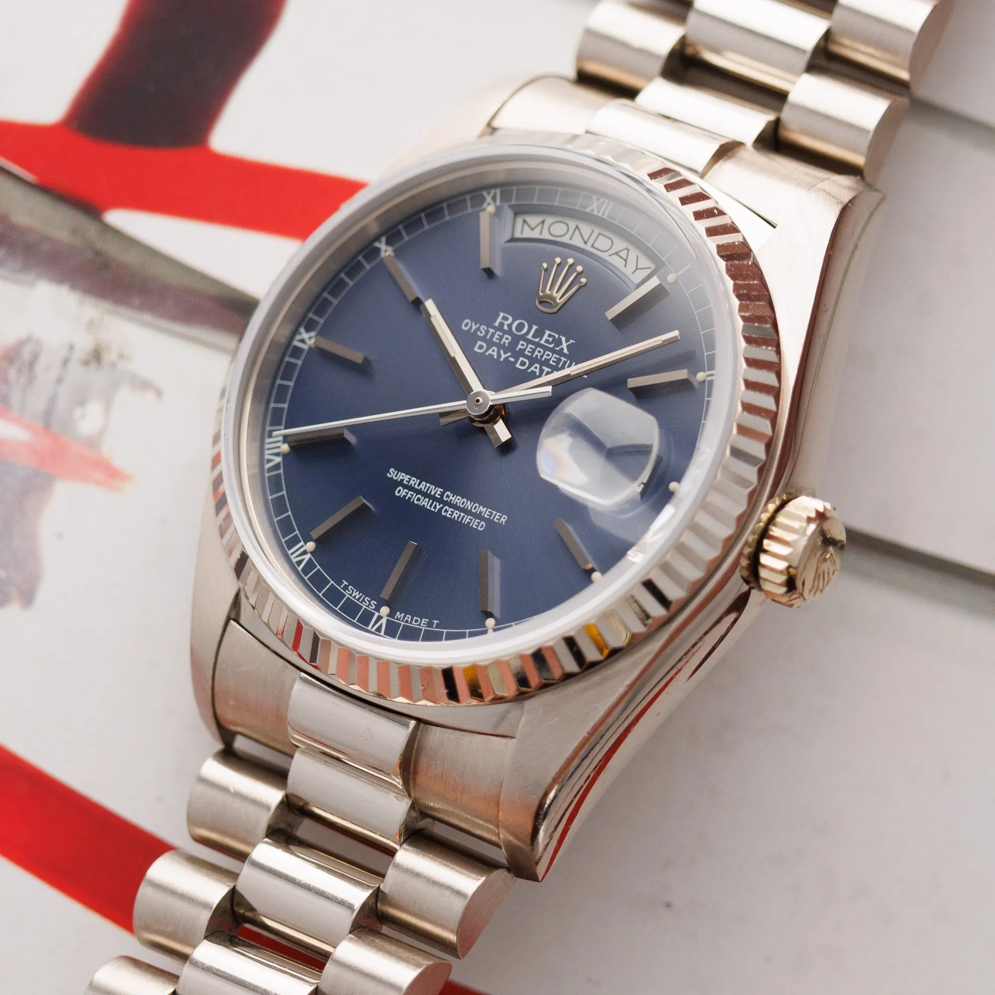 Rolex White Gold Day Date Ref. 18039 with Blue Tritium Dial
