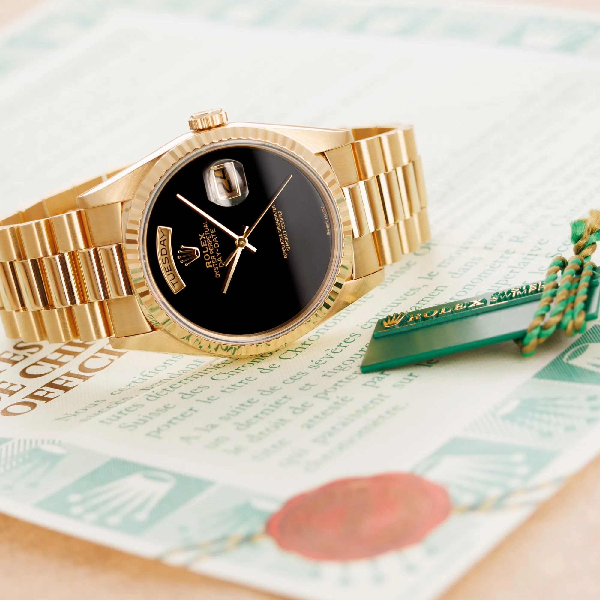 Rolex Yellow Gold Day-Date Onyx Dial Watch Ref. 18238