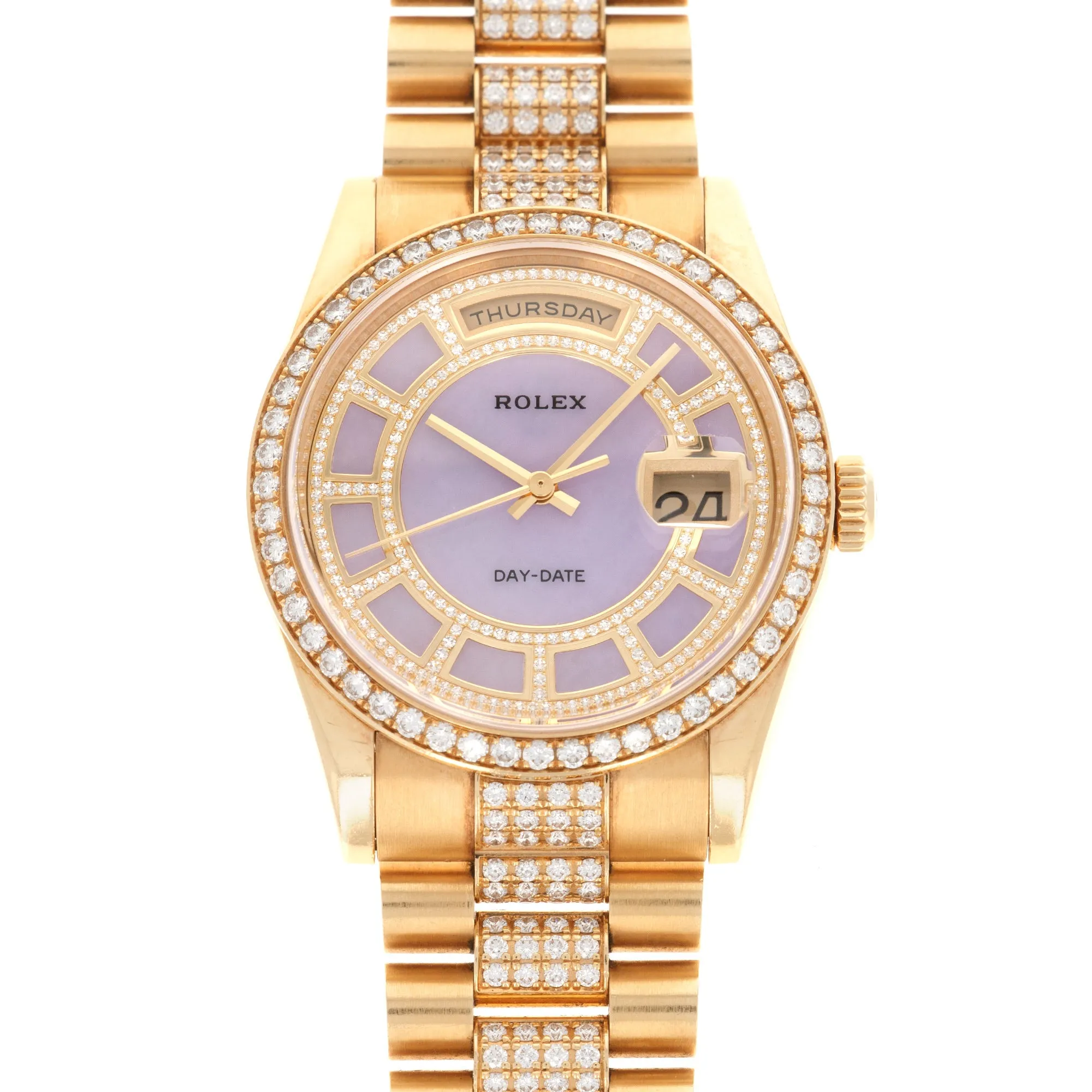 Rolex Yellow Gold Day-Date Pave Diamond Watch Ref. 118348