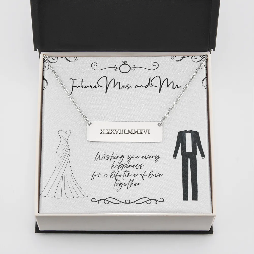 Roman Numeral Bar Necklace-Future Mrs and Mr