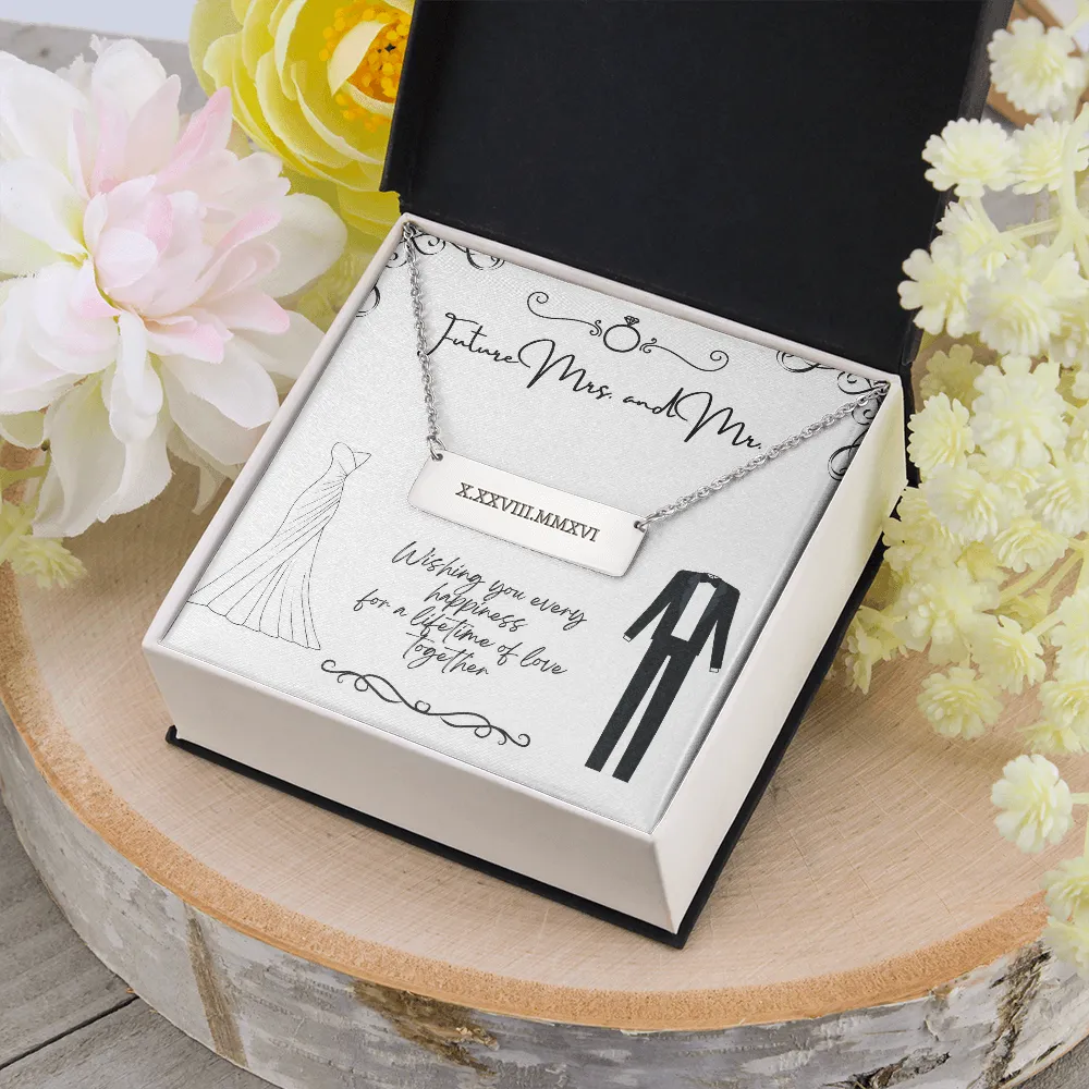 Roman Numeral Bar Necklace-Future Mrs and Mr