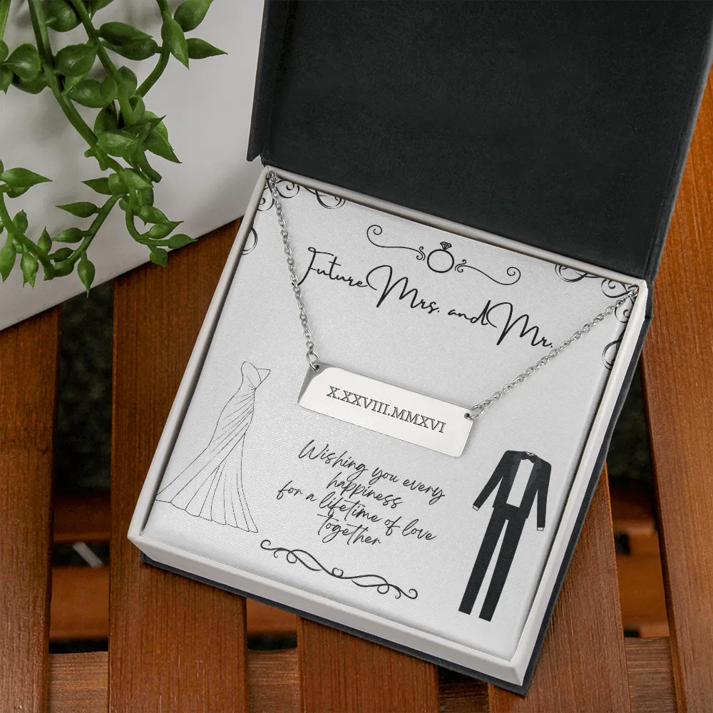 Roman Numeral Bar Necklace-Future Mrs and Mr