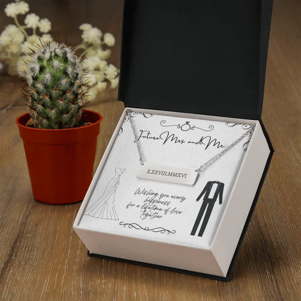 Roman Numeral Bar Necklace-Future Mrs and Mr
